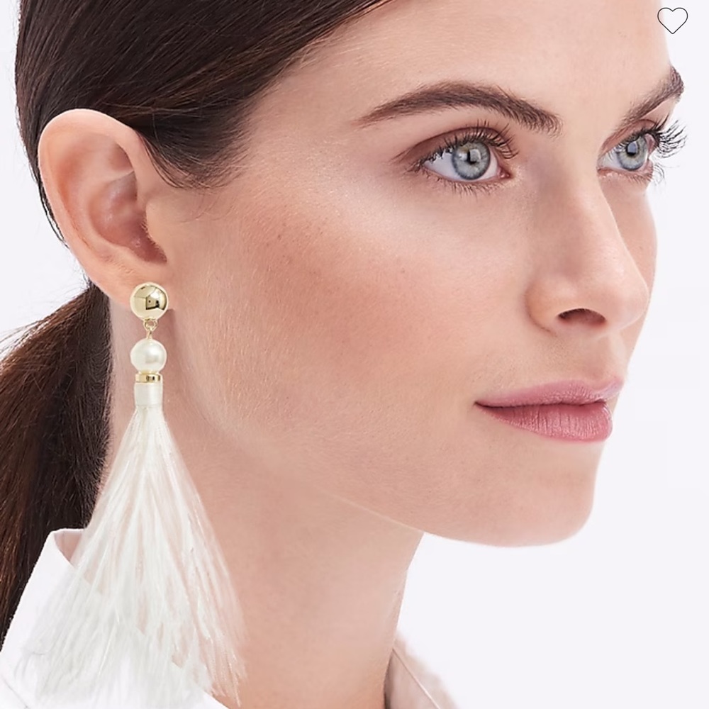 JCREW Feather earrings Gold/White NEW - Picture 2 of 2